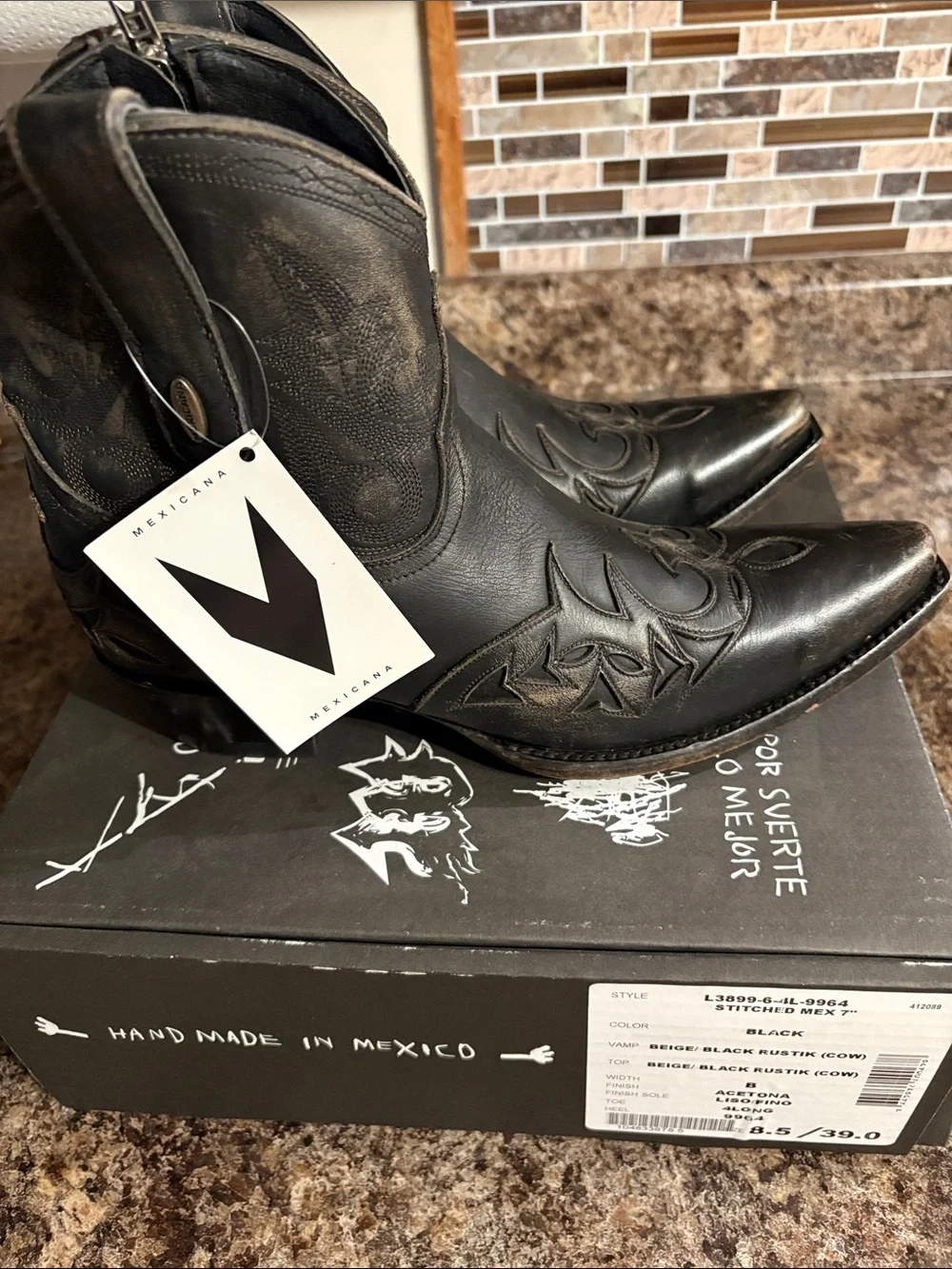 MEXICANA Black/Beige stitched Leather Boots
